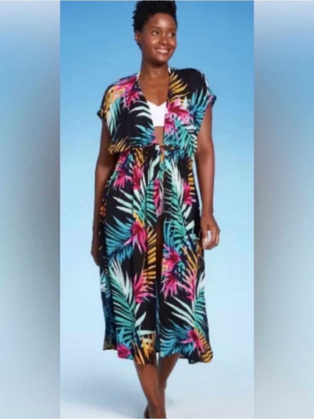 Kona Sol Vibrant Palm Print Swim Cover Up